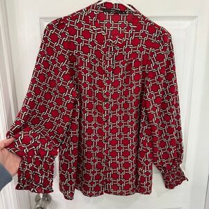 Anthropologie Azel‎ Hazel Haze Red Chainlink Button Up Blouse Size Medium